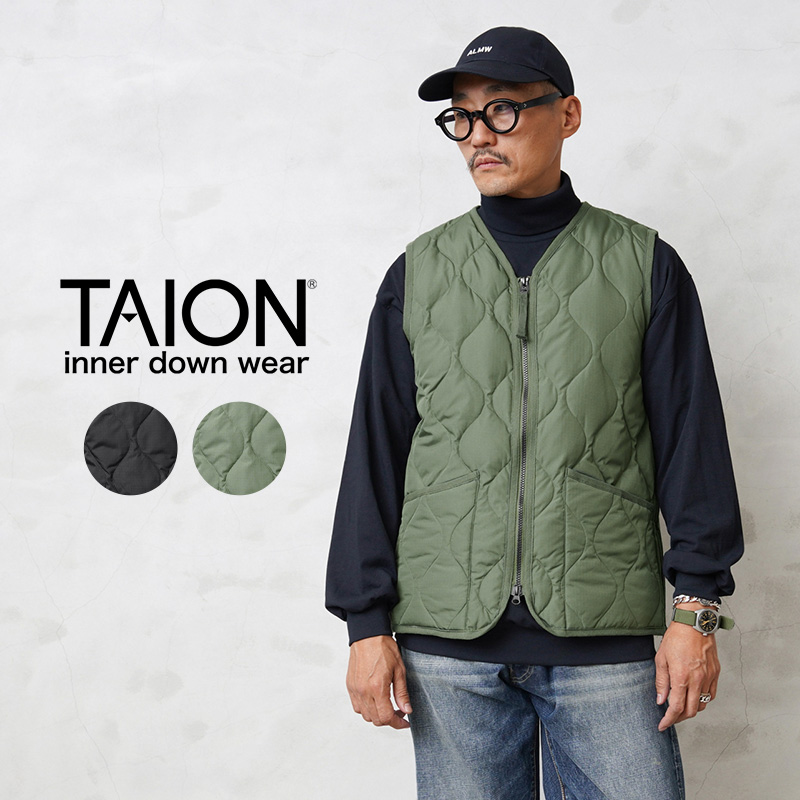 【UNISEX】TAION ミリタリー Vネックジップ ダウンベスト