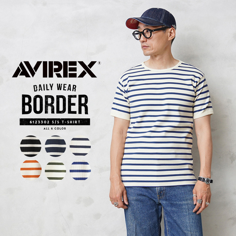 AVIREX アビレックス 6123302 デイリーウエア 半袖 ボーダー クルーネックTシャツ