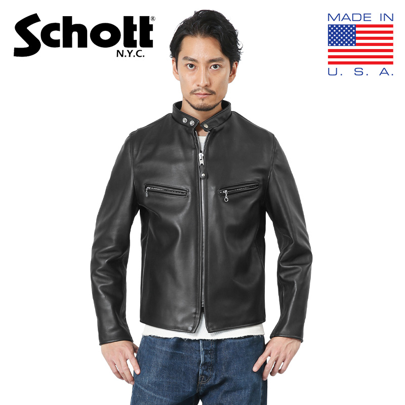【米国製】Schott レザー ライダースジャケット 黒 42 シングル 牛革