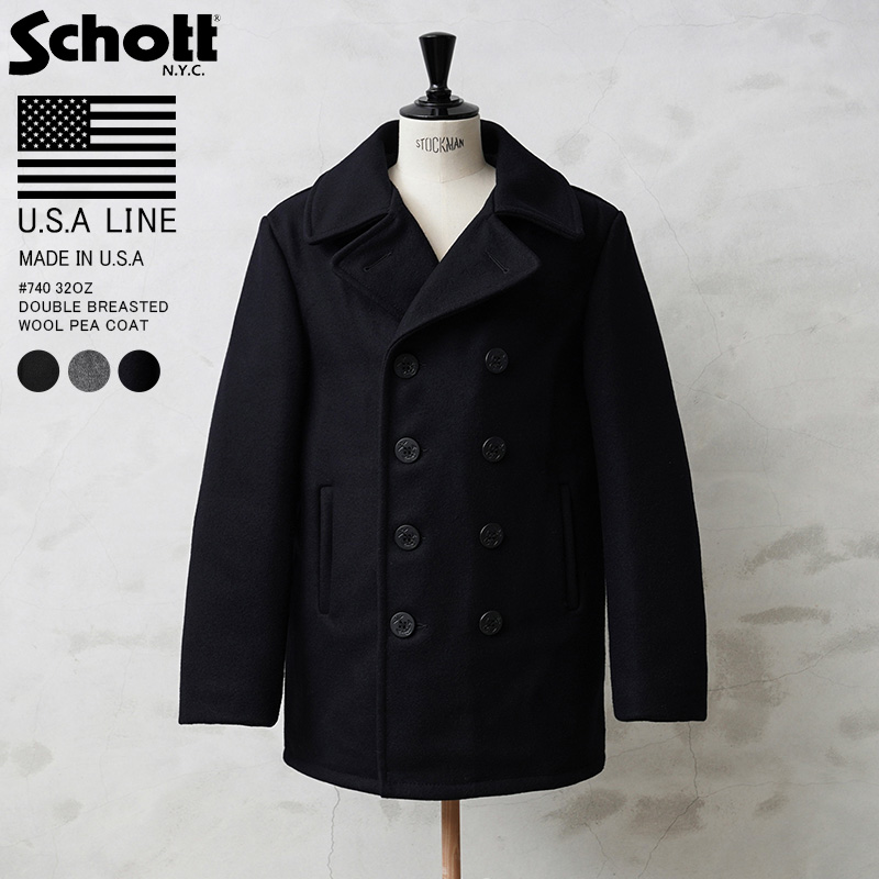 Schott ショット USA LINE 740 32oz ダブルブレスト ウール ピーコート ...