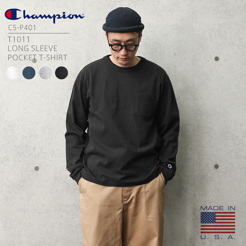 Champion チャンピオン C5-P401 T1011 長袖 ポケットTシャツ