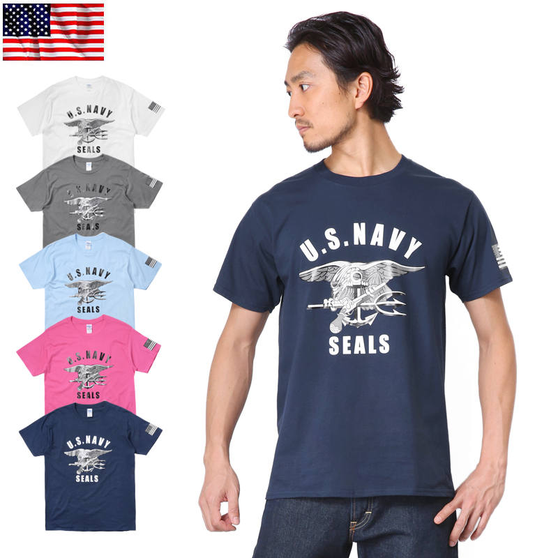 ★カートで割引対象品★【ネコポス便対応】新品 米軍 U.S.NAVY SEALS ロゴ プリント Tシャツ【T】