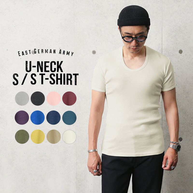 フランス軍 Vネック Tシャツレプリカ エンジ 後染め7（ M） サバゲー、ミリタリー
